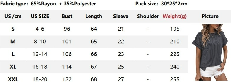Casual Ribbed Knit Short Sleeve Loose Fit Top
