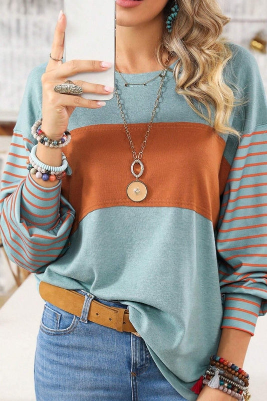 Color Block Striped Long Sleeve T-shirt Ladies