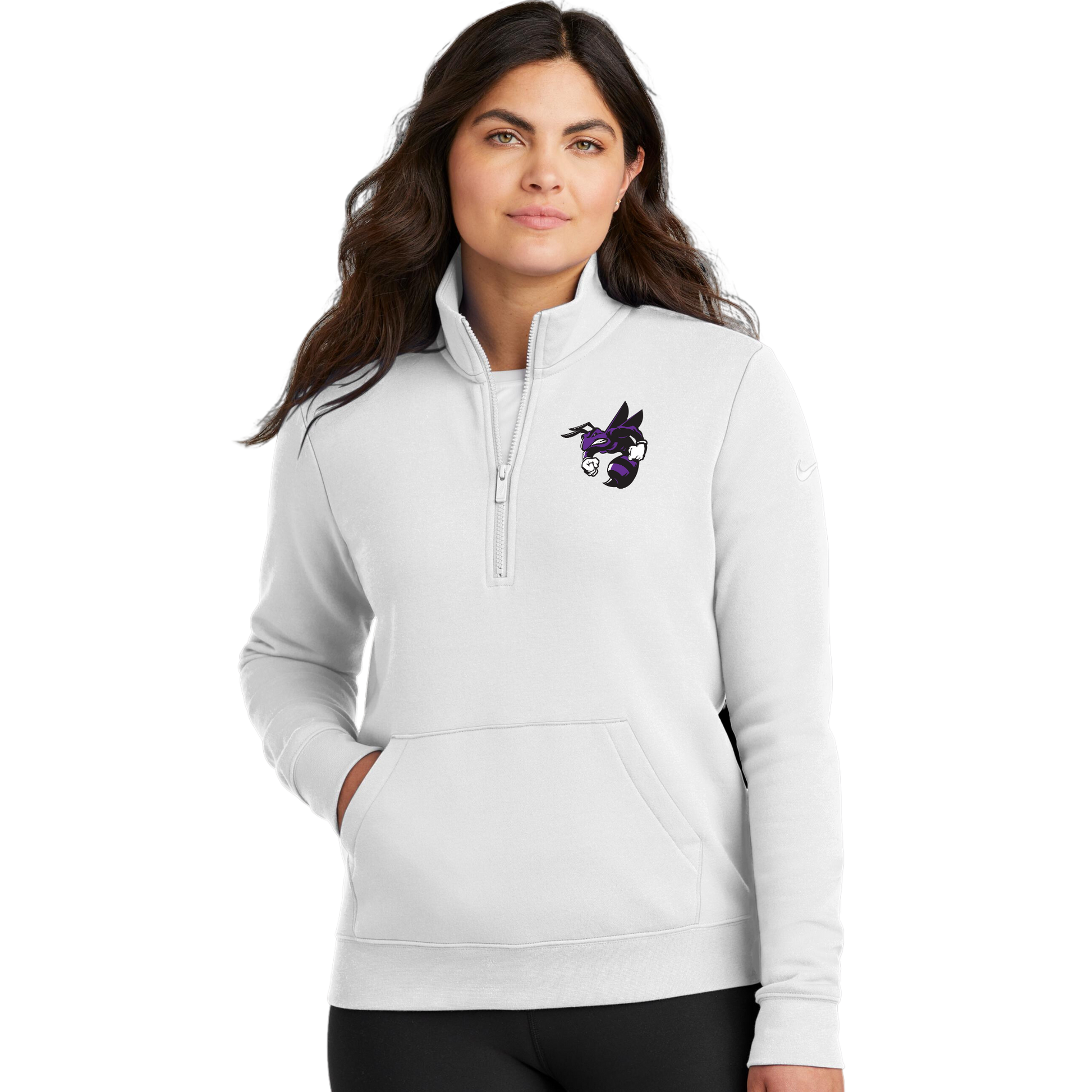 HWC - Nike Ladies Club Fleece Sleeve Swoosh 1/2-Zip-Hornet Embroidered